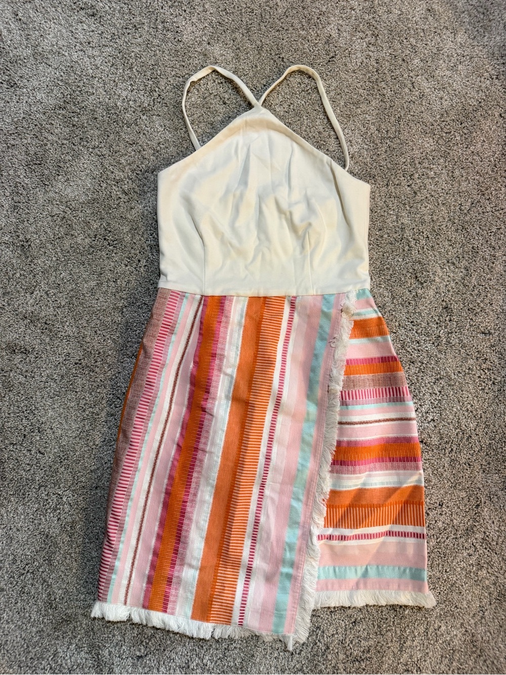 Hutch White Halter Mini Dress with Pink, Orange & Mint Stripes size 2